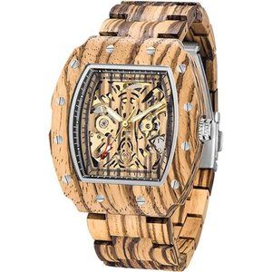 Men's Wooden Watch Skeleton Automatic Movement Wood Watch Self-Winding Watches